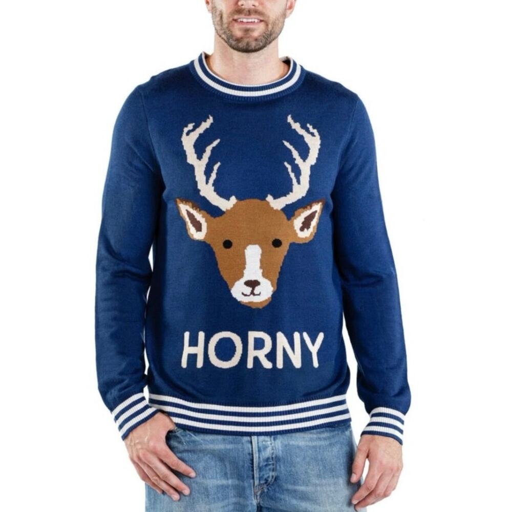 NEW Tipsy Elves Mens Horny As Buck Ugly Christmas Sweater XL Holiday Party Funny